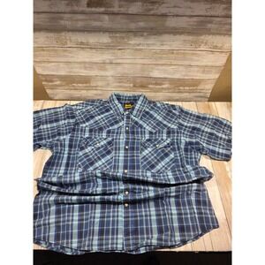 Work n Sport Mens Plaid Short Sleeve Button Up Shirt Blue XL